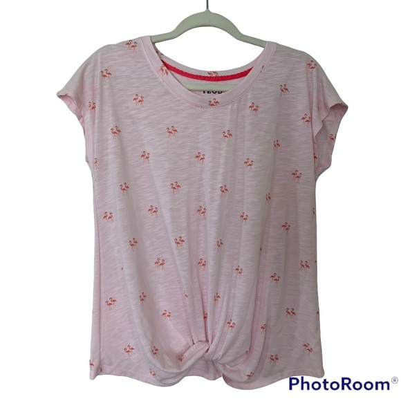 Izod Pink Flamingo Top with Twist Hem size medium - Picture 2 of 5
